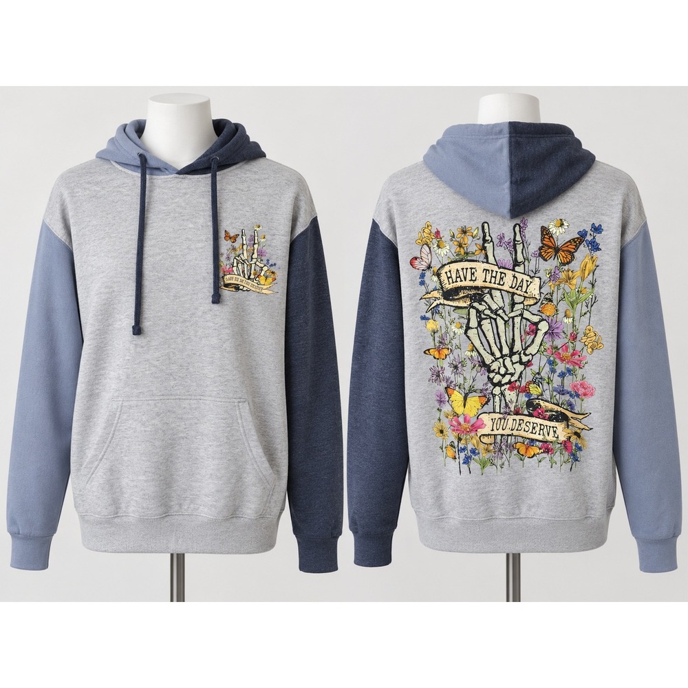 MV Sport Have The Day You Deserve Skeleton Peace Sign Colorblock Hoodie Large